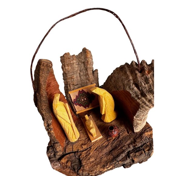 Rustic Bark Wood Mini Nativity Hand Carved Mexico Folk Art 3 Figures Ophelia 3 1 - Picture 8 of 9